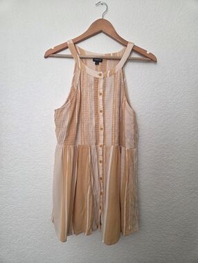 Torrid Size 1 Striped Babydoll Tank Top Button Front Peach Boho